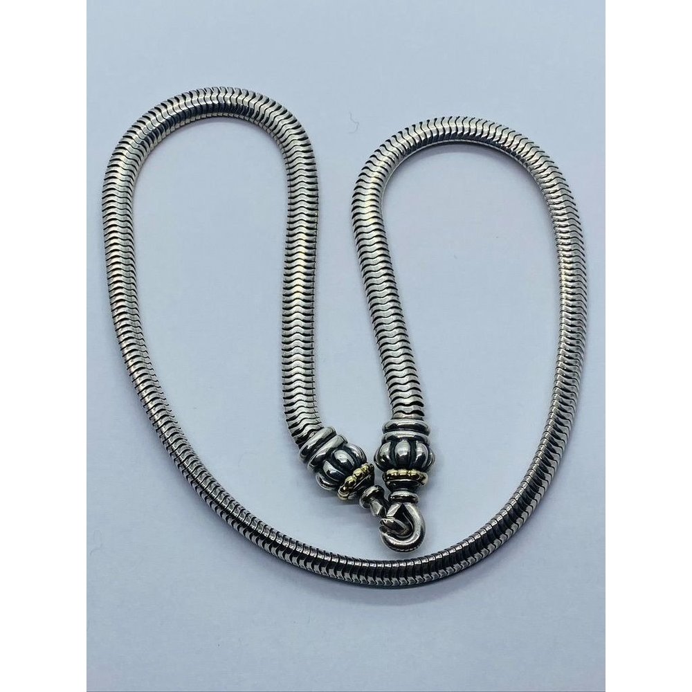 Lagos Caviar Silver 18K Gold Bead Link Necklace Pendant Snake Hook Chain 16.5"